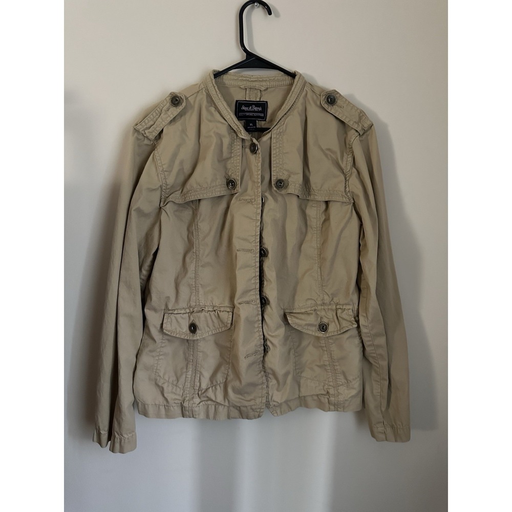 Steve & Barrys Utility Jacket Womens XL Tan Khaki Cotton Military Field Coat